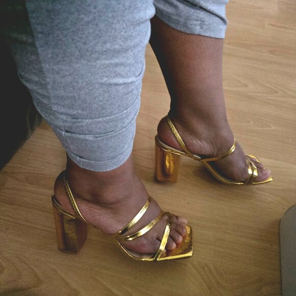 Gold Block Heels - Picture 1 of 2